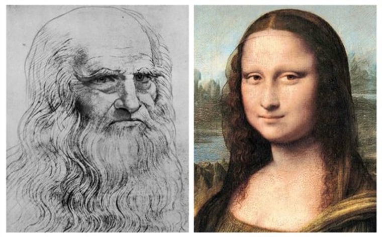 This combination of images shows an undated self-portrait of Leonardo Da Vinci, left, and the Mona Lisa.